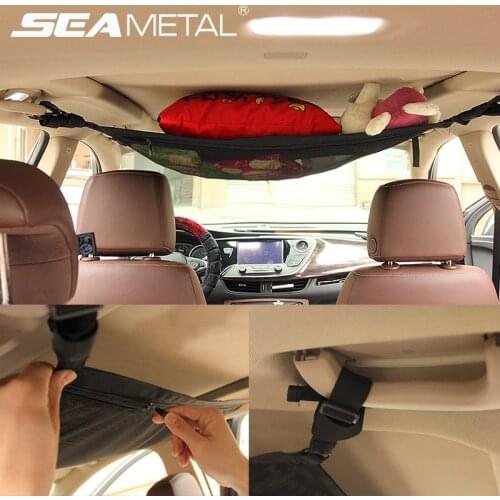 80*55cm Car Ceiling Storage Nets Pocket Car Roof Storage Bag Zipper Polyester Mesh Universal Auto Organizer for Stowing Tidying