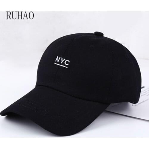 RUHAO Baseball Cap NYC Embroidery 100% Cotton Adjustable Black Daddy Hat Youth Couple Gift Snapback bone Sun Visor Hat