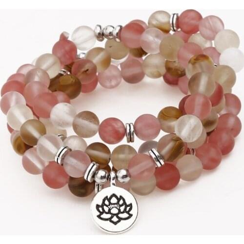 Rose 108 beads 8mm elastic adjustable Lotus life tree Buddha OM eye Chakra Reiki agate Onyx Yoga Bracelet necklace xtg2