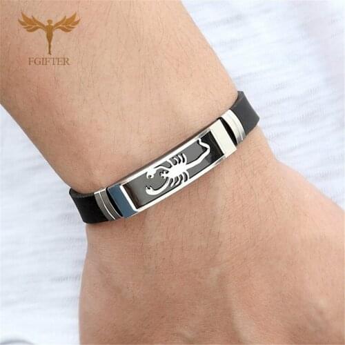 Punk Scorpion Bracelet Fashion Mens Personality Wristband Silicone Bangle Stainless Steel Buckle Mens Charm Jewelry