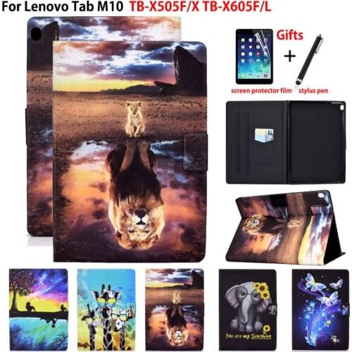 Case For Lenovo Tab M10 10.1 Cover TB-X505F TB-X505X TB-X505L TB-X605F TB-X605L Funda lion Painted Stand Skin Shell Capa +Gift