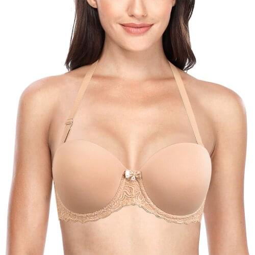 Dropshipping Women Bra Halter Silicone Strapless Sexy Bras Lace Bralette Cropped Unpadded 70 75 80 85 90 95 100 105 B C D E F G