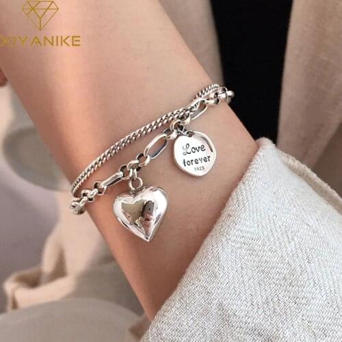 XIYANIKE 925 Sterling Silver Love Letter Heart Double Layer Bracelet Female Unique Design Thai Silver Retro Light Luxury Jewelry