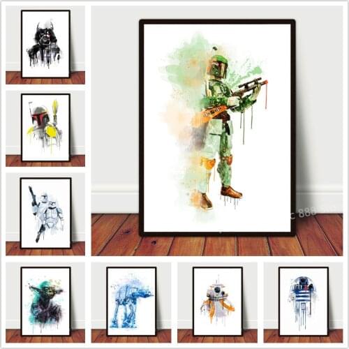 Star Wars Darth Vader Mandalorian Watercolor Posters Disney Classic Movie Canvas Painting Wall Art Pictures Retro Cuadros Decor