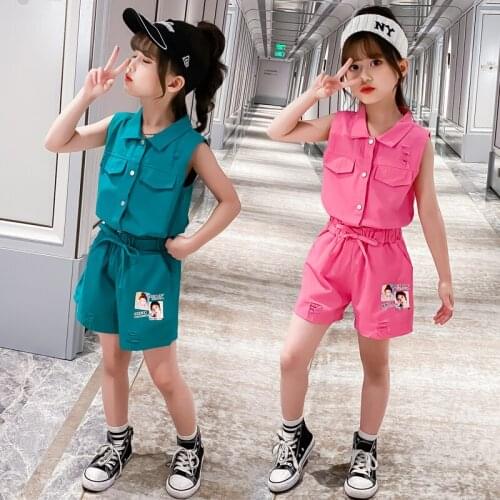 Summer Clothes for Girls Turn-down Collar Tops & Shorts 2 PCS Sets Baby kids Girl Outfits Casual Childrens Clothing Sports Suit