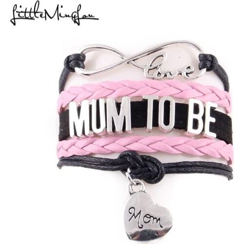 Little MingLou Infinity love Mum to be bracelet heart mom charm leather wrap bracelets & bangles for women jewelry baby shower