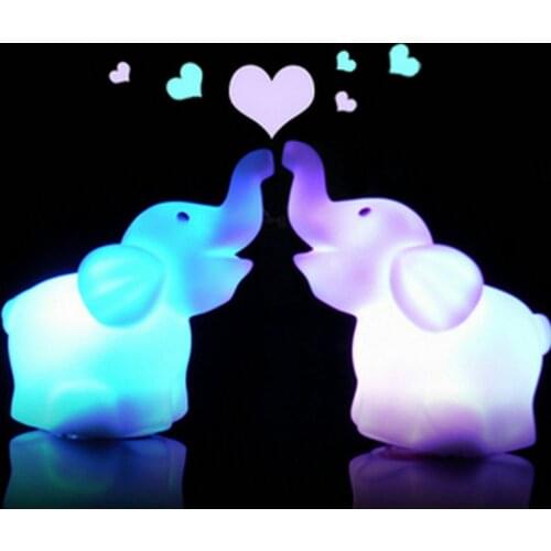 Lovely Decoration Kids Gift Room 7 Changing Color Candle Lamp LED Night Light Elephant Shape Home Decoration