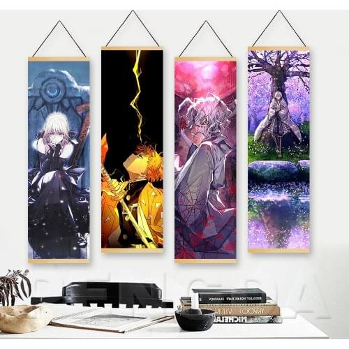 Fashion Art Prints Scroll Anime Demon Slayer Kimetsu Poster Hippie Wall Picture Nordic Canvas Hanging Painting Office Home Decor