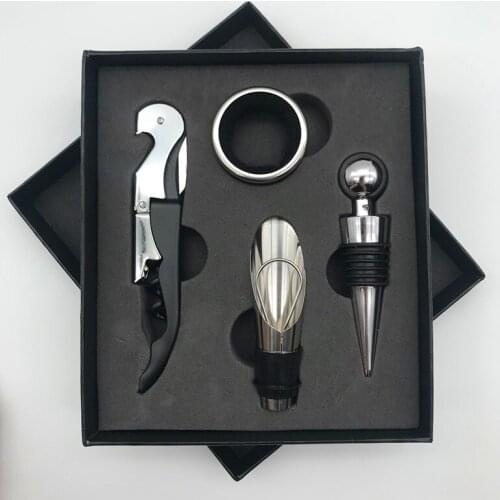 Wine bottle opener set wine set gift box four-piece set of stainless steel vacuum stopper gift box barware set wine gift box