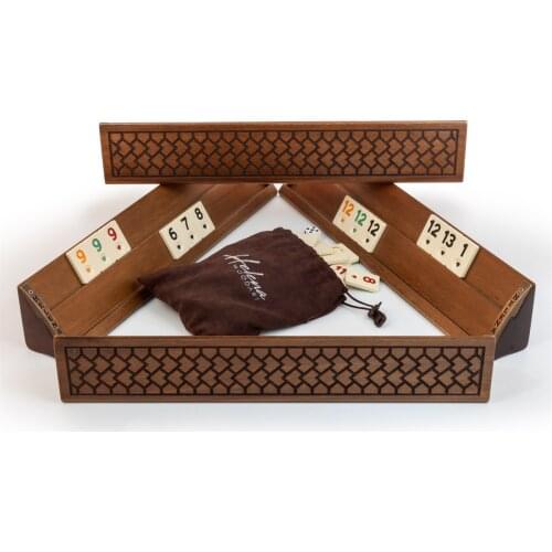 Ofroad 2-4 Person Solid Natural Wood Handmade Okey - Family Rummy Board Game Set - Leather Carrying Bag