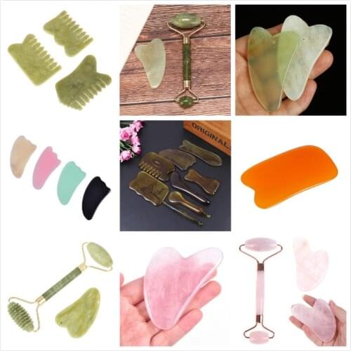 New Facial Massage Jade Stone Roller Face Natural Jade Roller Massager Guasha Scraper Lift Beauty Slimming Tools Skin Relaxation