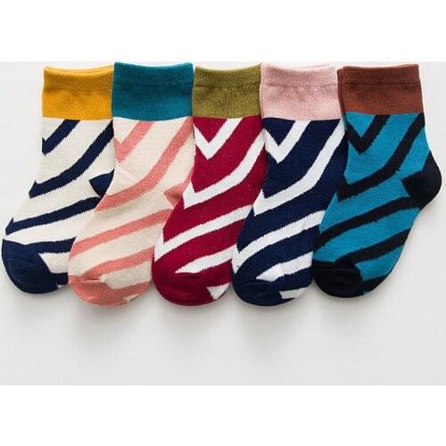 Autumn cotton diagonal color matching tube childrens socks breathable and comfortable socks Baby socks Stripe socks Girls socks