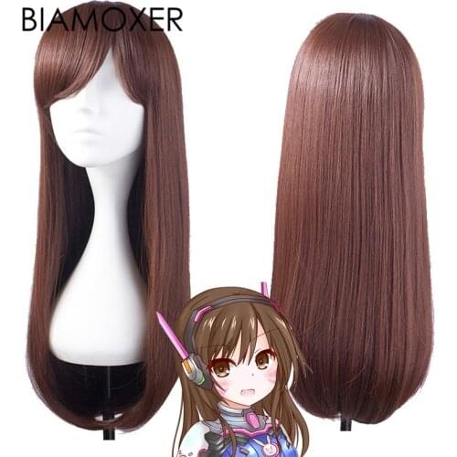 Biamoxer Game OW DVA Cosplay Wigs Cosplay Magic Girl D.va Cosplay Costumes Wig Women Long Hair Wig For Halloween Party