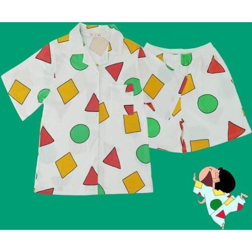 Cartoon Pajamas Womens Summer Short Sleeve Suit Geometric Pattern Home Wear Fashion Cute For Both Men and Women