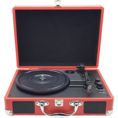 Vintage 33/45/78 RPM bluetooth Portable Suitcase Turntable Vinyl LP Record Phone Player 3-Speed Aux-in Line-out 100-240V