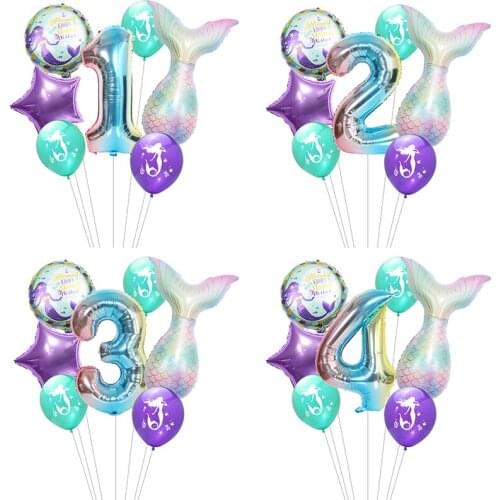 Mermaid Birthday Balloon Decoration 32 inch Colorful Number Balloon Little Mermaid Party Decor Supplies