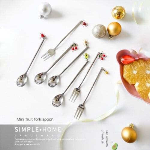 Stainless Steel Dinnerware Set Fruit Fork Coffee Spoon With Fruit Pendant Dinnerware Set Party Decoration Table Decor Kitchen