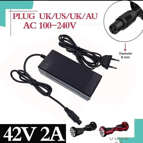 42V 2A Lithium Battery Charger Universal Smart Balance Car 36V Electric Scooter 3 Hole Interface Accessories Plug: EU / US / AU