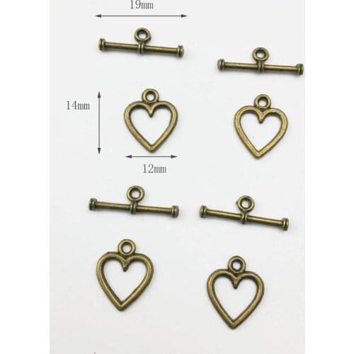 20 Sets antique bronze Color Heart Fastener Bracelet Toggle Clasp For Jewelry Making Diy Accessories Wholesale Lots Bulk