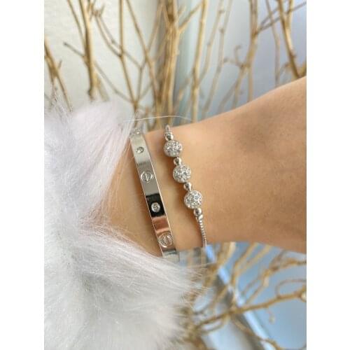 Clamp & Triple Stone Lift Silver Color 2 Li Kombin Bangle Set Color Are Not Bracelet