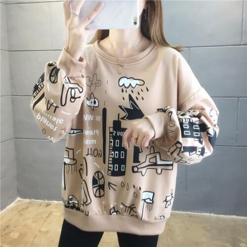 Womens Geometric printed thin Sweatshirts Autumn O Neck oversized Long Sleeve hoodie Casual Female Pullovers Khaki Tops clothes