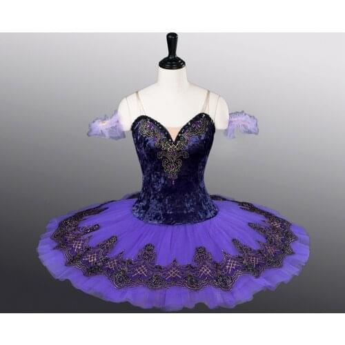 Women Dark Purple Ballet Tutus Velour Bodies With Lace Decoration Tutu Dress ATS9005 Child Size Professional Ballet Pancake