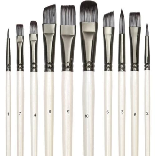 10 PCS Paint Brushes Set for Art Acrylic Gouache Oil Watercolor Artist Canvas Synthetic Nylon Tip Watercolor Brush Art Supplies