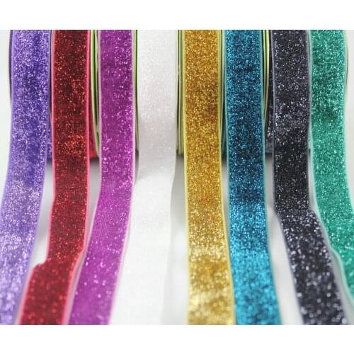10 yards 5/8'' 16mm colorful elastic stretch glitter velvet ribbon metallic webbing decoration tape