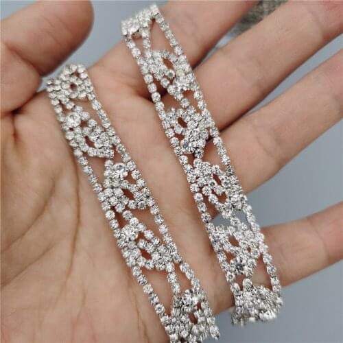 12 inch Rhinestone Crystal Chain Bling Diamante Lace Diamond Trim Ribbon Necklace Applique Gem Sparkle Wedding Dress 0.47" Width