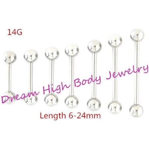14G Surgical Steel Piercing Ring Tongue Bar Ball Eyebrow Nipple Scaffold Industrial Bar Choose Size Body Jewellery 100pcs/lot