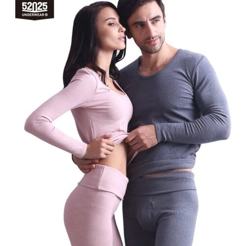 52025 Men Thermal Underwear Women Thermal Underwear Warm High-waist Fleece-lined Soft Cotton Long Johns Comfortable Thermal Set