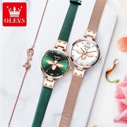 OLEVS Fashion Little Bee Dial Classic Quartz Watch Female Elegant Clock Luxury Gift Watches Ladies Waterproof Wristwatch 6895
