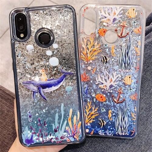 Dynamic Liquid Quicksand Case For Huawei P20 Lite P20 Pro Coral Cartoon Cover honor 8X 7X 7C Y9 2018 honor 9 V10 P Smart Nova 3i