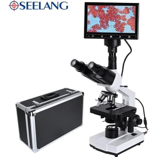 Zoom 5MP HD Digital Binocular biological Lab Microscope led light +7-inch LCD + electronic eyepiece + USB Data line+Metal box