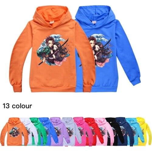 Baby Boys Hoodies Anime Kimetsu No Yaiba Demon Slayer Girls Sweatshirt Long Sleeve T Shirts Children Clothes Graphic Kid Top Tee