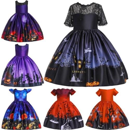 2021 Halloween Children Skirt Pumpkin Lantern Ghost Cartoon Print Dress Cosplay Carnival Party Stage Performance Costume