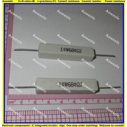 10Pcs RX27 Horizontal cement resistor 10W 680 ohm 680 RJ 10W680RJ 10W680ohm Ceramic Resistance precision 5% Power resistance