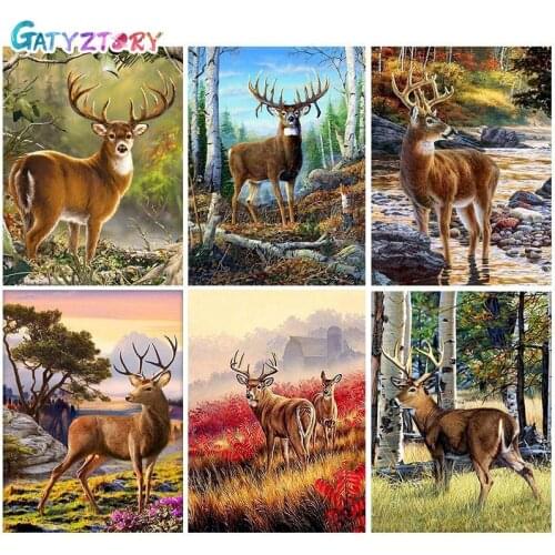 GATYZTORY Elk DIY Painting By Numbers Modern Wall Art Picture Acrylic Animal Coloring City Paint On Canvas Home Decors Artwork
