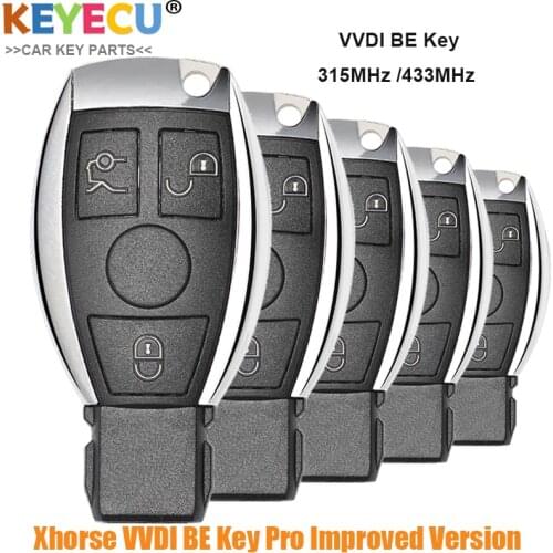 KEYECU 5PCS/Lot Xhorse VVDI BE Key Pro Improved Version Complete Remote Car Key for Mercedes-Benz, Fob 3 Button - 315MHz/ 433MHz