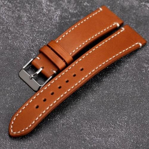 Handmade Leather Watchband 18 19 20 21 22MM French CLEMENCE Leather, Light Brown Soft Bracelet For Men And Women