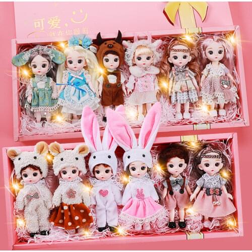 New 6pcs BJD Dolls 16cm Doll with 13 Movable Joints Fashion Dress Girl Princess Dress Up Big Gift Box Play House Toy Set Gift