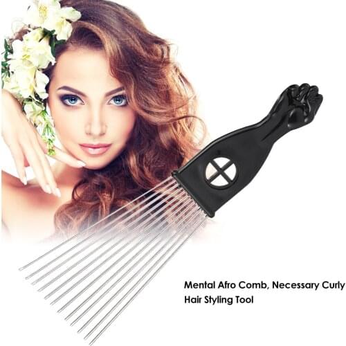 Metal Afro Hair Comb African American Pick Comb Hair Brush barber Comb Hairdressing Styling Tool Black Fist