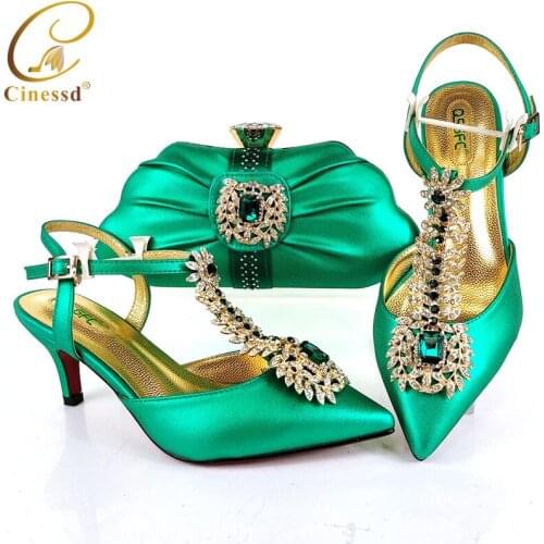Latest Italian Shoes and Bags To Match Shoes with Bag Set Decorated with Rhinestone Shoe and Bag Set New 2020 Women High Heels