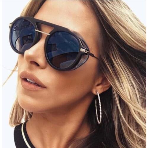 FEISHINI 2019 New Punk Retro Gradient Clear Sunglasses Women Round Fashion Brown Driving UV Protector Glasses Men Shades 400UV