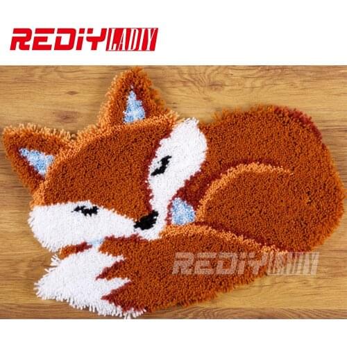 New Latch Hook Rug Kits DIY Needlework Unfinished Crocheting Rug Yarn Cushion Mat Embroidery Carpet Rug Sleeping Fox Home Decor