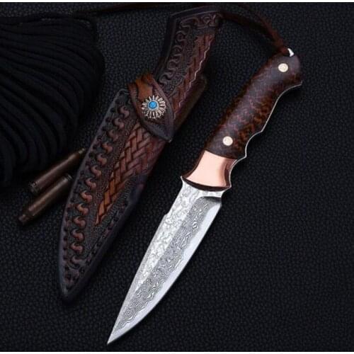 Glory Blade Straight Fixed Knife Copper Steel VG10 Damascus Blade Tactical Pocket Hunting Fishing EDC Survival Tool Knives