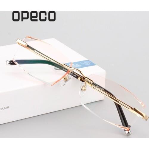 Opeco New Trimming Myopia Optical Prescription Eyeglasses Spectacles Mens Pure Titanium Eyewear Frame male rimless Glasses