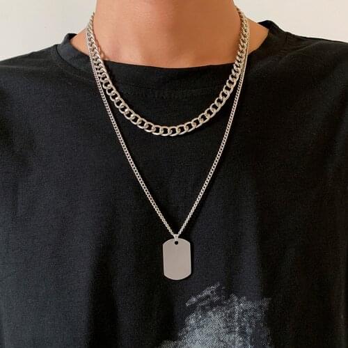 SHIXIN Separable Layered Long Chain Necklace for Women/Men Hip Hop Stainless Steel Tag Pendant Necklaces Set on the Neck Jewelry