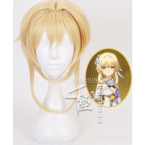 Genshin Impact Traveler Cosplay Aether Lumine Blond Wig Cosplay Anime Wigs Heat Resistant Synthetic Wigs Halloween for Girls