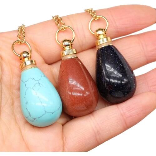 Natural Stone Perfume Bottle Pendants Necklace Rose Quartzs Malachites Essential Oil Diffuser Necklace for Jewelry Making